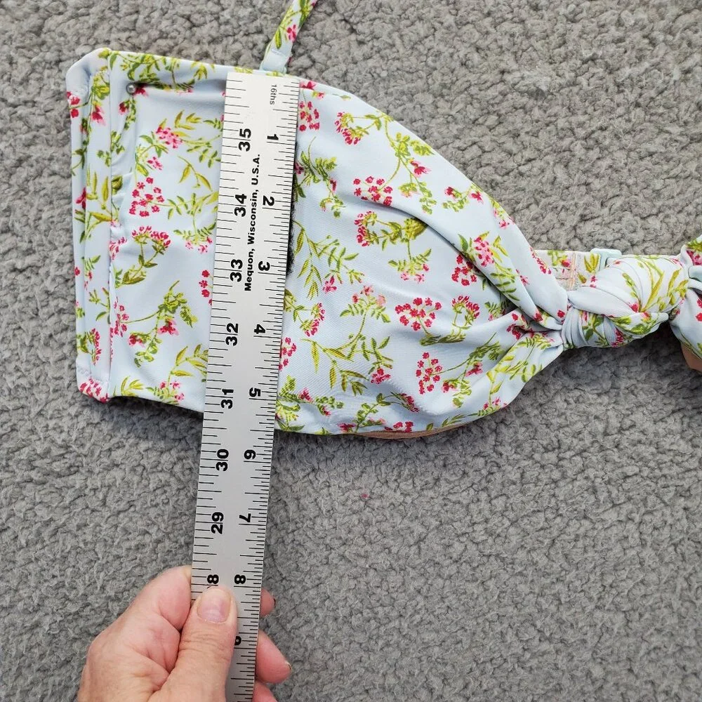 J. Crew cloud meadow blue floral Knot bandeau bikini‎ top
